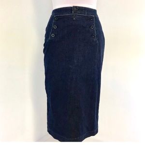 Madewell 10 Lace Back Denim Dark Jean Pencil Skirt